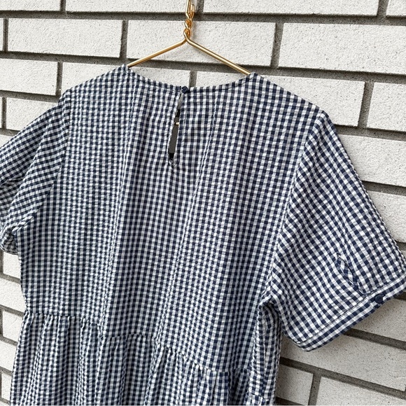 Downeast Navy Gingham Tiered Midi Dress XXL Short Sleeve Cottagecore Preppy - Picture 10 of 11